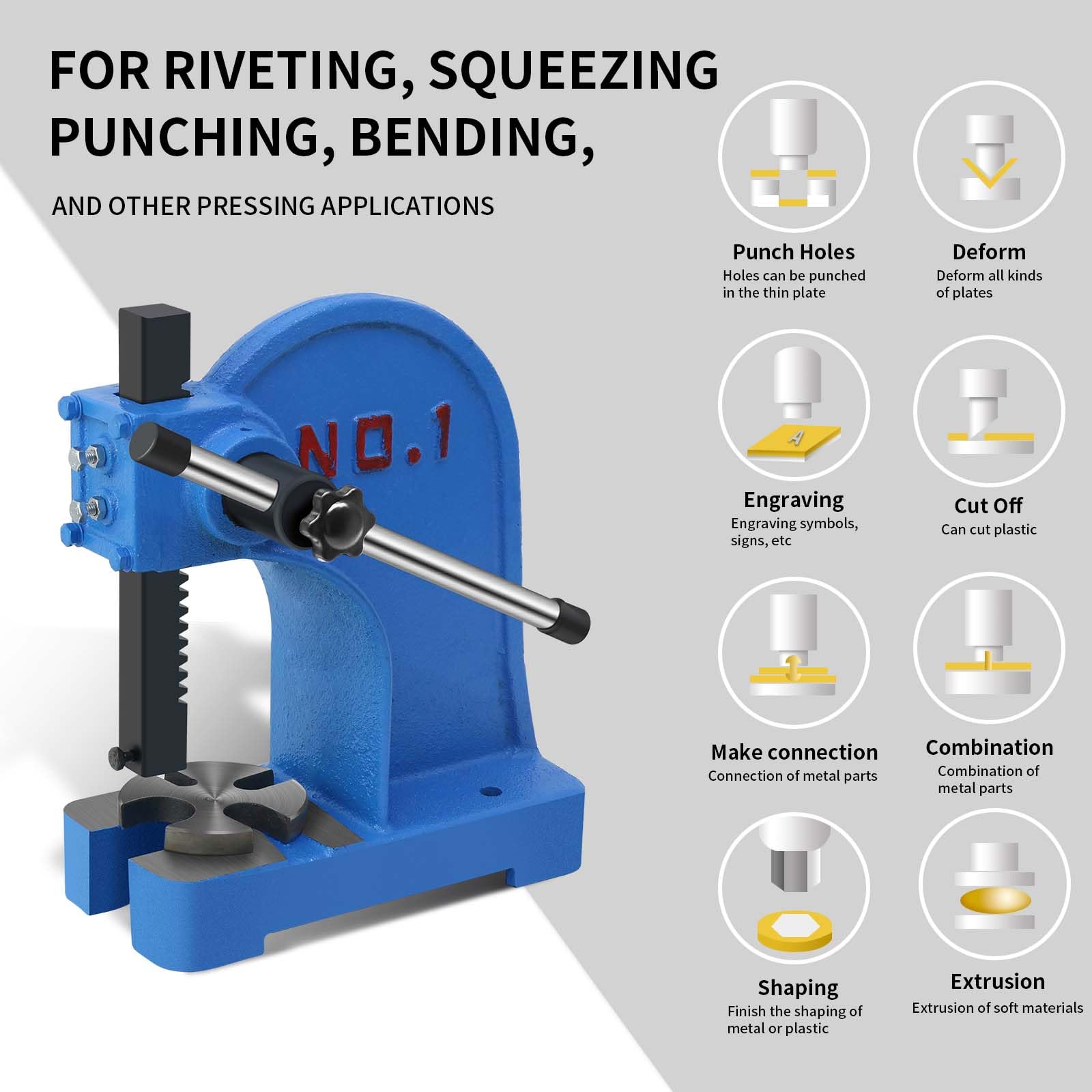 1 Ton Manual Arbor Press - Cast Iron Desktop Punch Press Machine with 5.5
