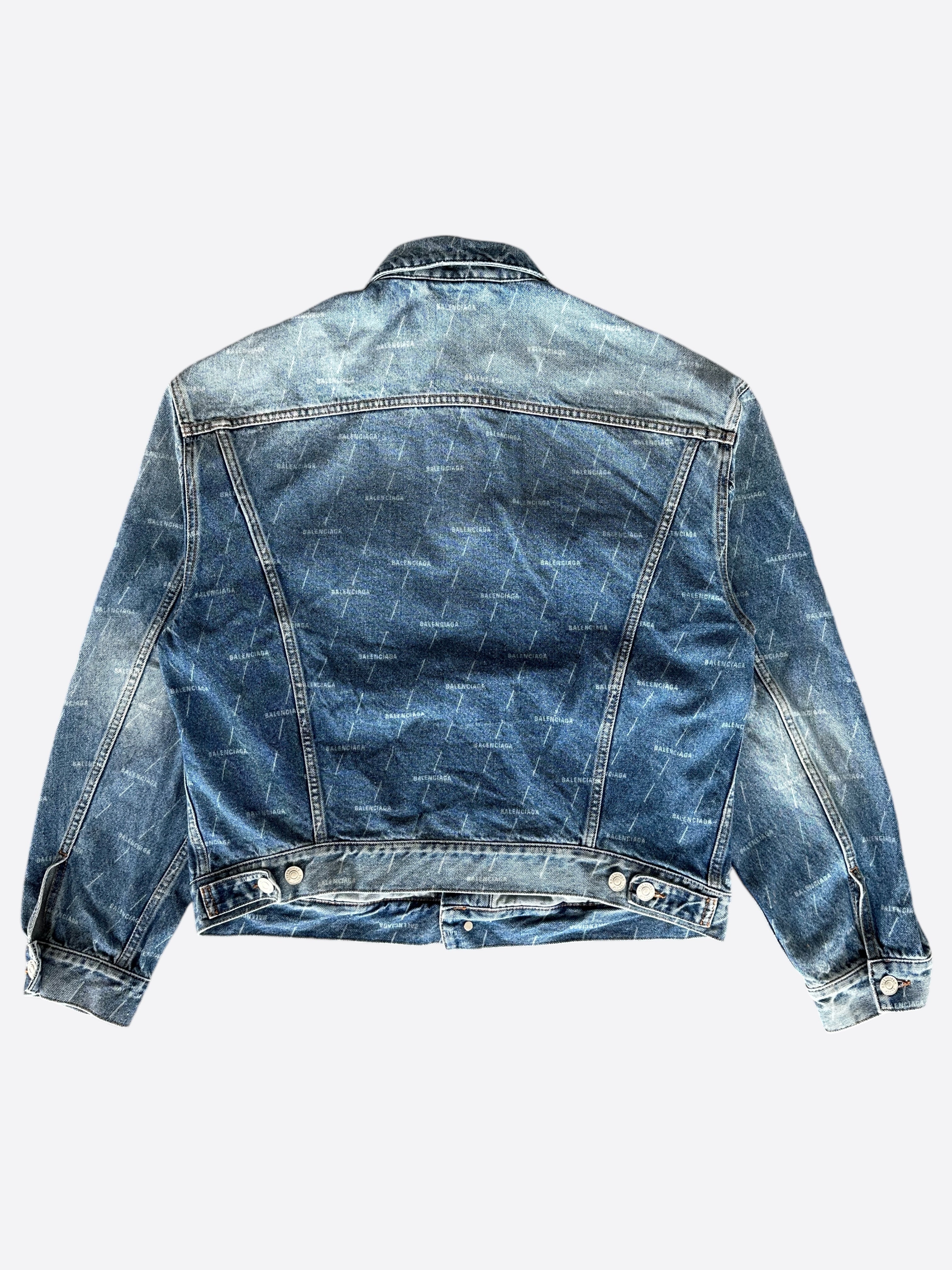 Balenciaga Blue & White All Over Print Denim Jacket for Men & Women | Stylish Vintage Distressed Denim Coat | Perfect for Streetwear, Casual Outfits & Fashion Events