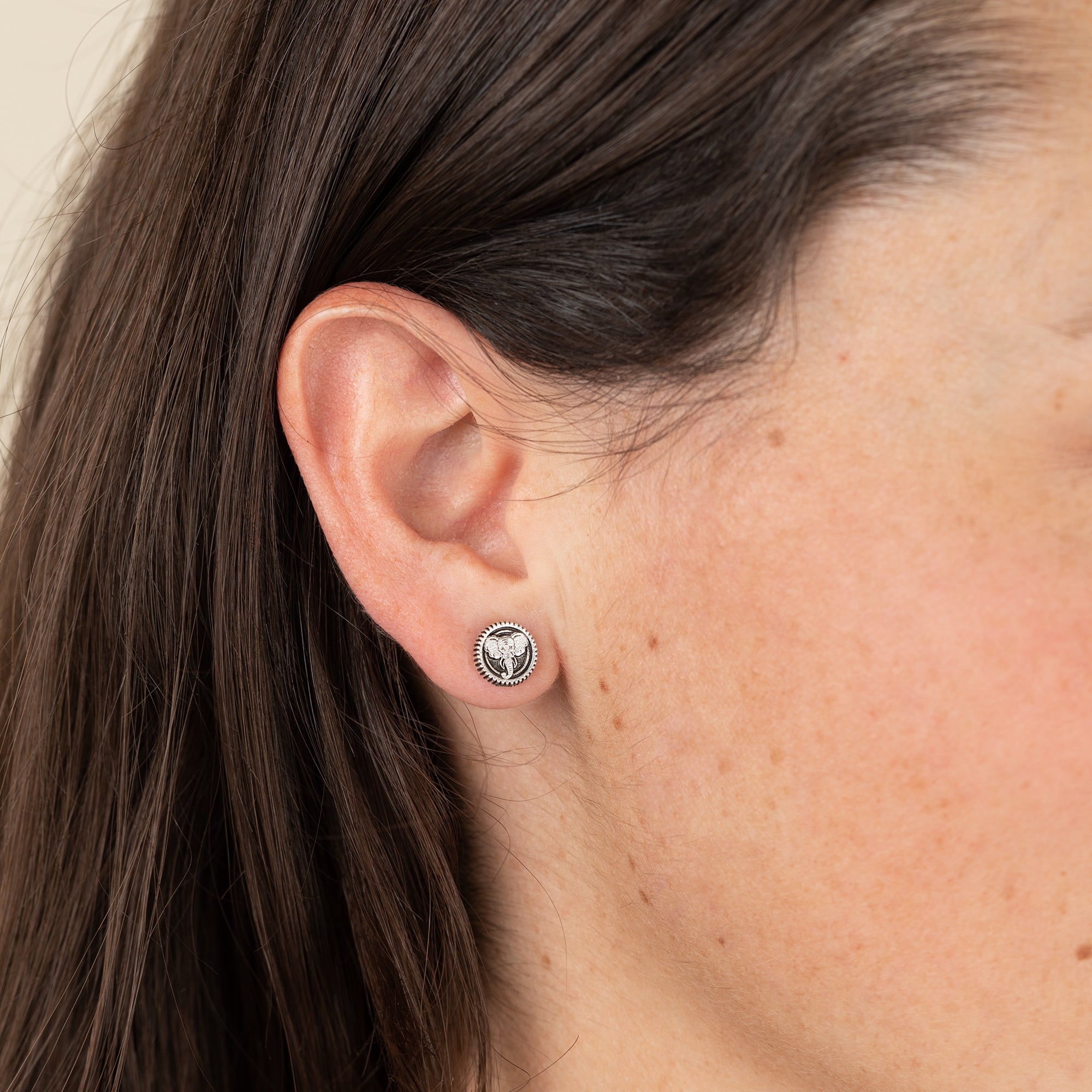 Elephant Embossed Stud Earrings - Sterling Silver Animal Jewelry for Women - Perfect for Casual Wear, Gift Giving & Boho Fashion