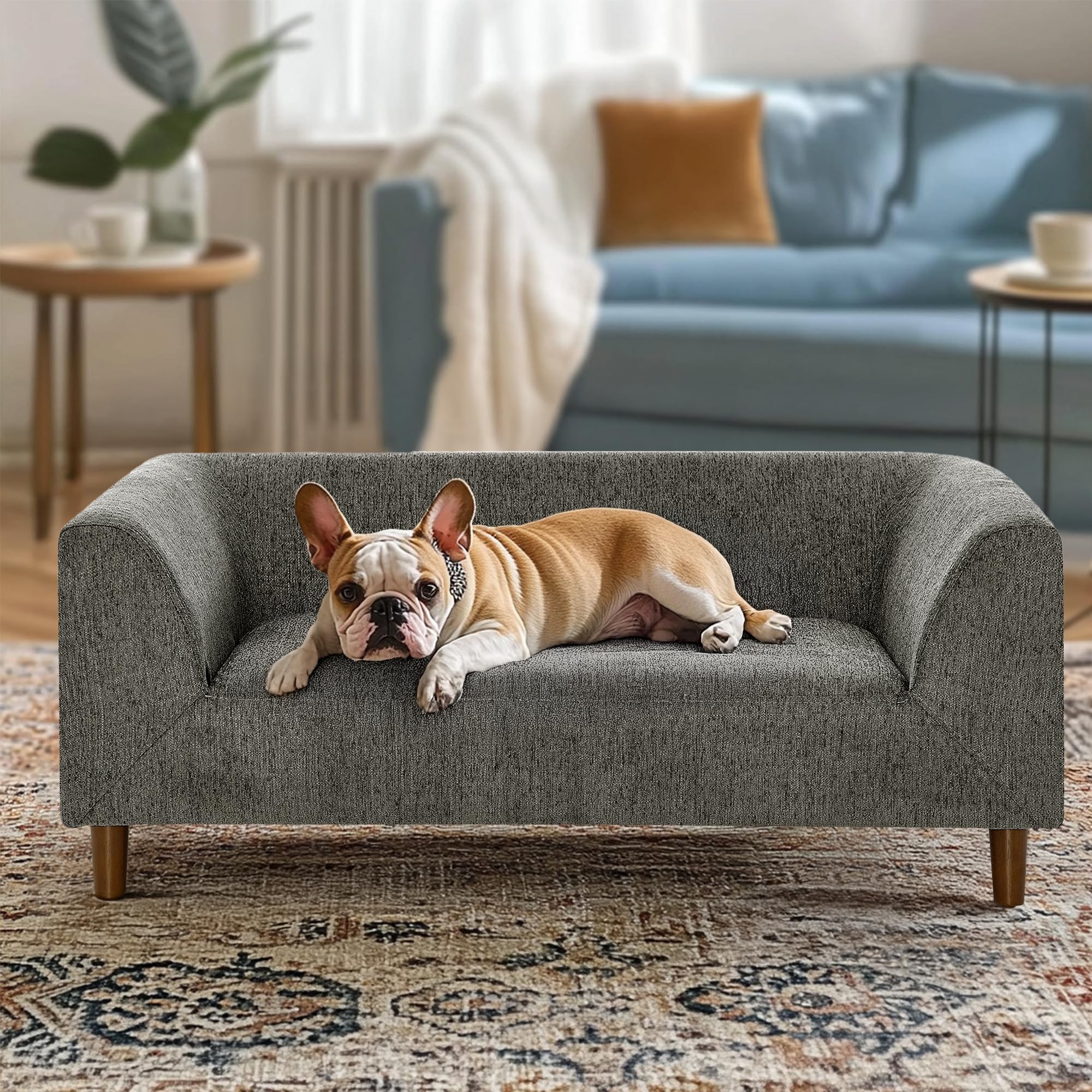 Memory Foam Dog Sofa Bed for Large Dogs Up to 60 lbs - Medium Size Pet Couch with Sturdy Legs, Dark Grey (39.75 Inch) - Perfect for Living Room, Bedroom & Pet-Friendly Spaces