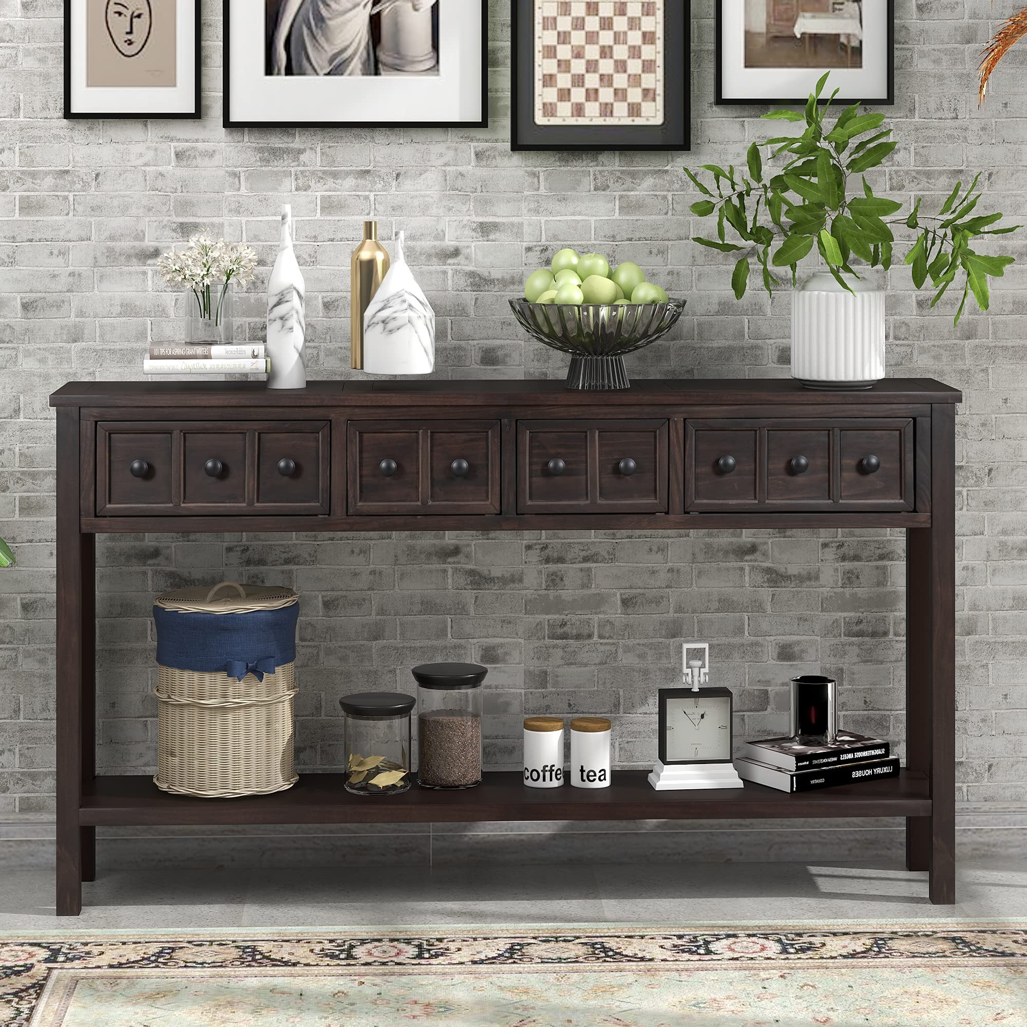 Merax 60 Inch Sofa Table with Drawers and Shelf - Long Console Table for Entryway, Hallway, Living Room - Easy Assembly Home Furniture for Small Spaces & Apartment Decor