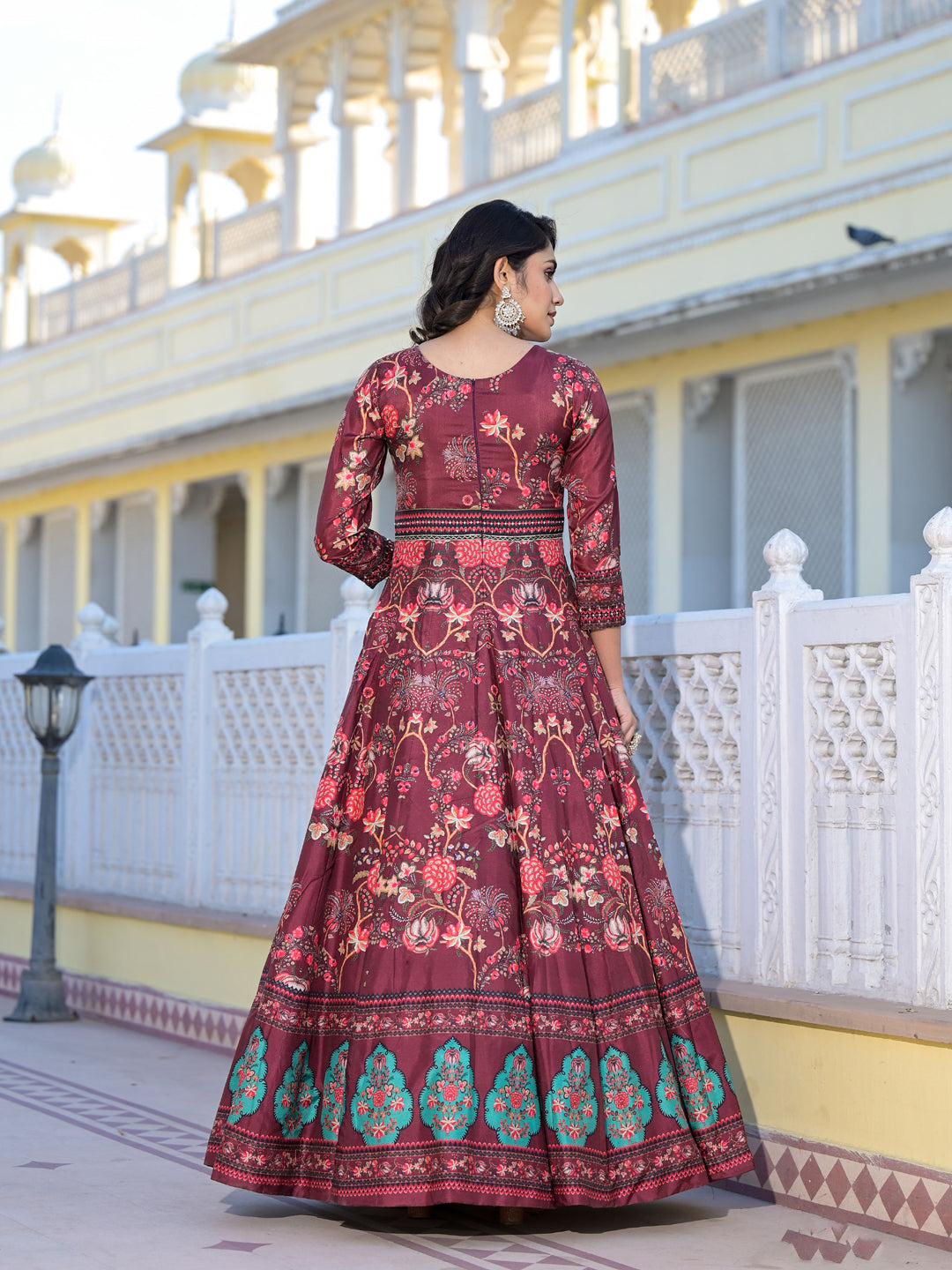 Elegant Burgundy Digital Printed Anarkali Gown with Dupatta - Designer Indian Party Wear for Weddings, Festivals & Special Occasions