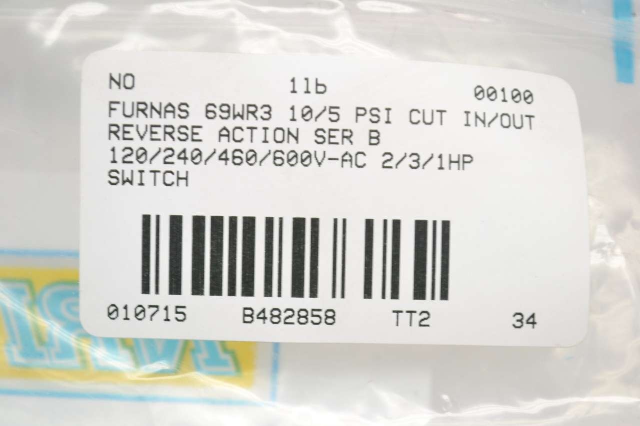 Siemens Furnas 69WR3 Pressure Switch - Heavy Duty Industrial Grade for HVAC, Compressors & Pump Control Systems | Reliable Pressure Regulation for Air & Water Applications