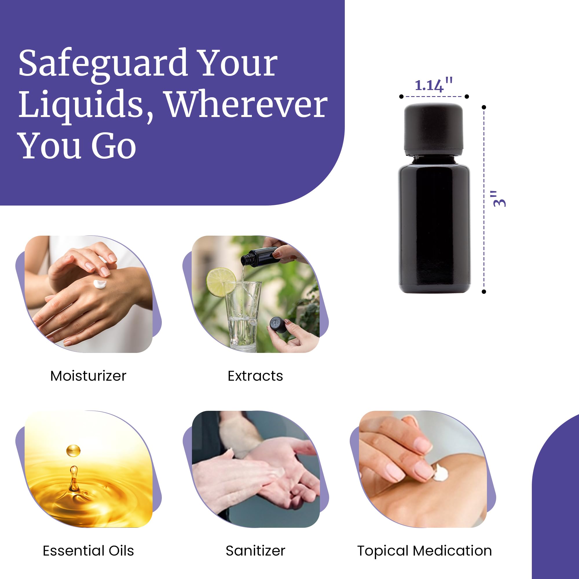 **Black UV Glass Airtight Bottles 20ml (3-Pack) – Infinity Jars for Essential Oils, Coffee, Spices & Perfumes | Leak-Proof, Refillable & Lightproof Storage – Perfect for Kitchen, Bathroom & Travel**