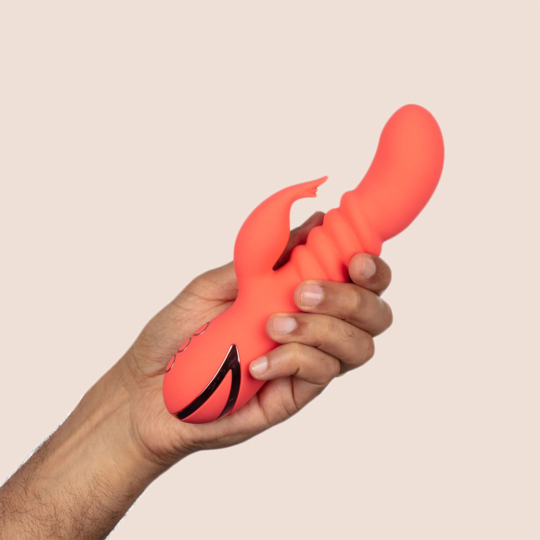 California Dreaming® Orange County Cutie - Silicone Vibrating & Thrusting Rabbit Vibrator for Women | G-Spot & Clitoral Stimulation | Waterproof & Rechargeable Adult Toy for Couples Play & Solo Pleasure