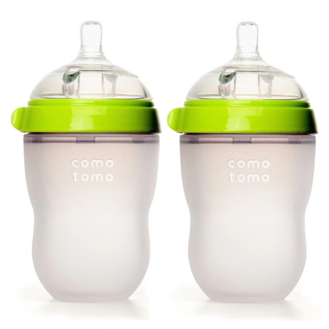 Comotomo Natural Feel Baby Bottle 2-Pack, Green, 8oz (250ml) - BPA-Free, Anti-Colic, Easy to Clean for Newborns & Infants - Perfect for Breastfeeding & Formula Feeding at Home or On-the-Go