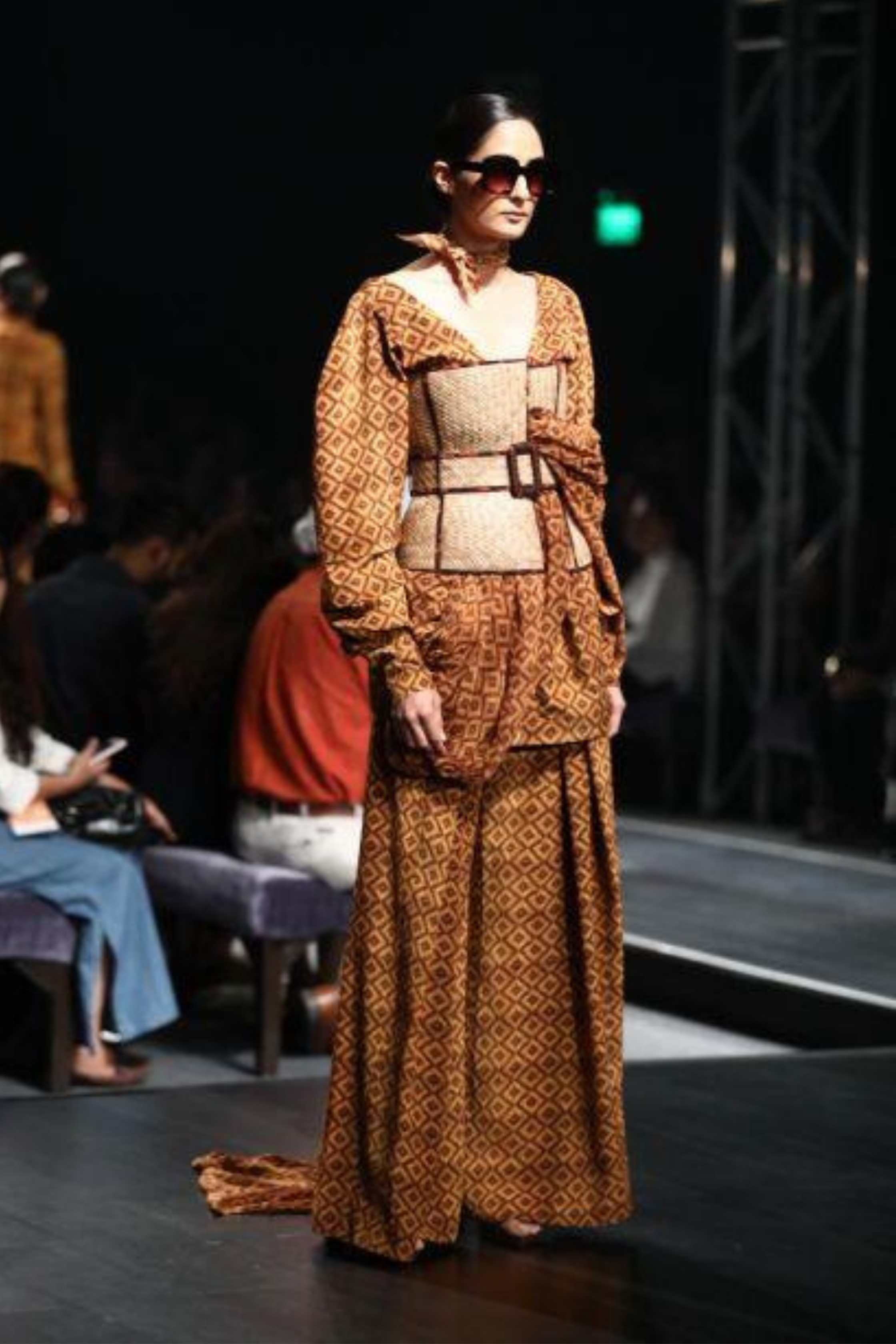 Beige Brown Basket Weave Print Off Shoulder Dress - Women's Summer Boho Chic Flowy Dress for Beach, Vacation & Date Night