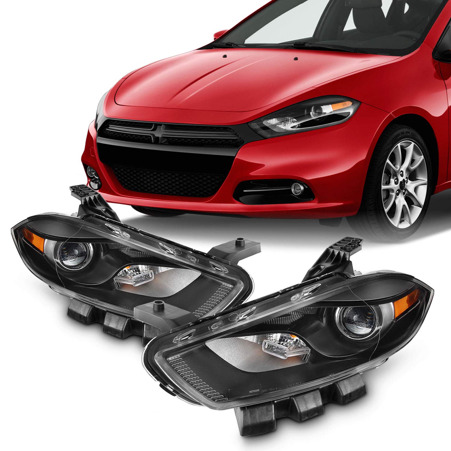 AKKON Black Headlights Set for 2013-2016 Dodge Dart - Halogen Replacement Headlamps Pair (Driver & Passenger Side) - Perfect for Night Driving & Car Upgrades