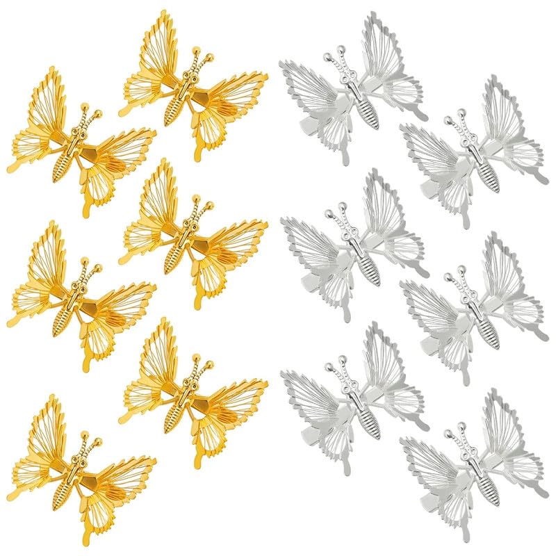 FAMEZA 6-Piece 3D Butterfly Hair Clips Set - Gold & Silver Metal Moving Butterfly Hair Barrettes for Women & Girls | Cute Hair Accessories for Parties, Weddings & Everyday Wear