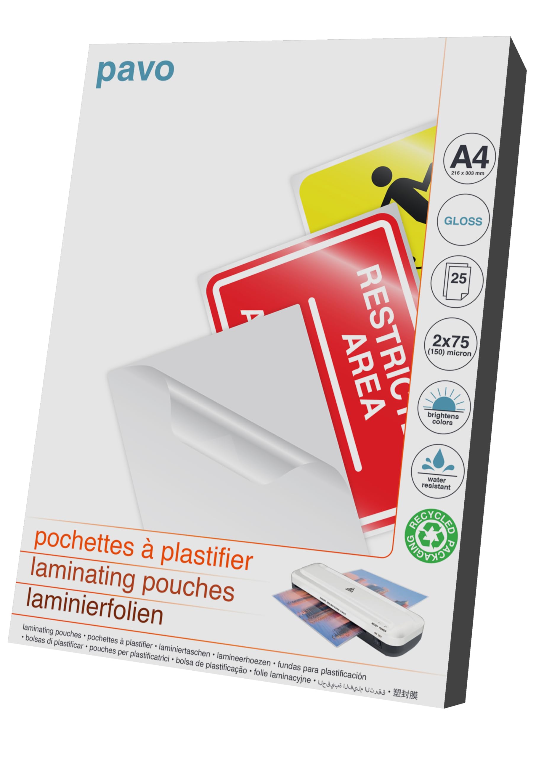 PAVO 2x75 Micron A4 Solo Laminating Pouches (25 Pack) - Professional Document Protection for Certificates, Photos & School Projects