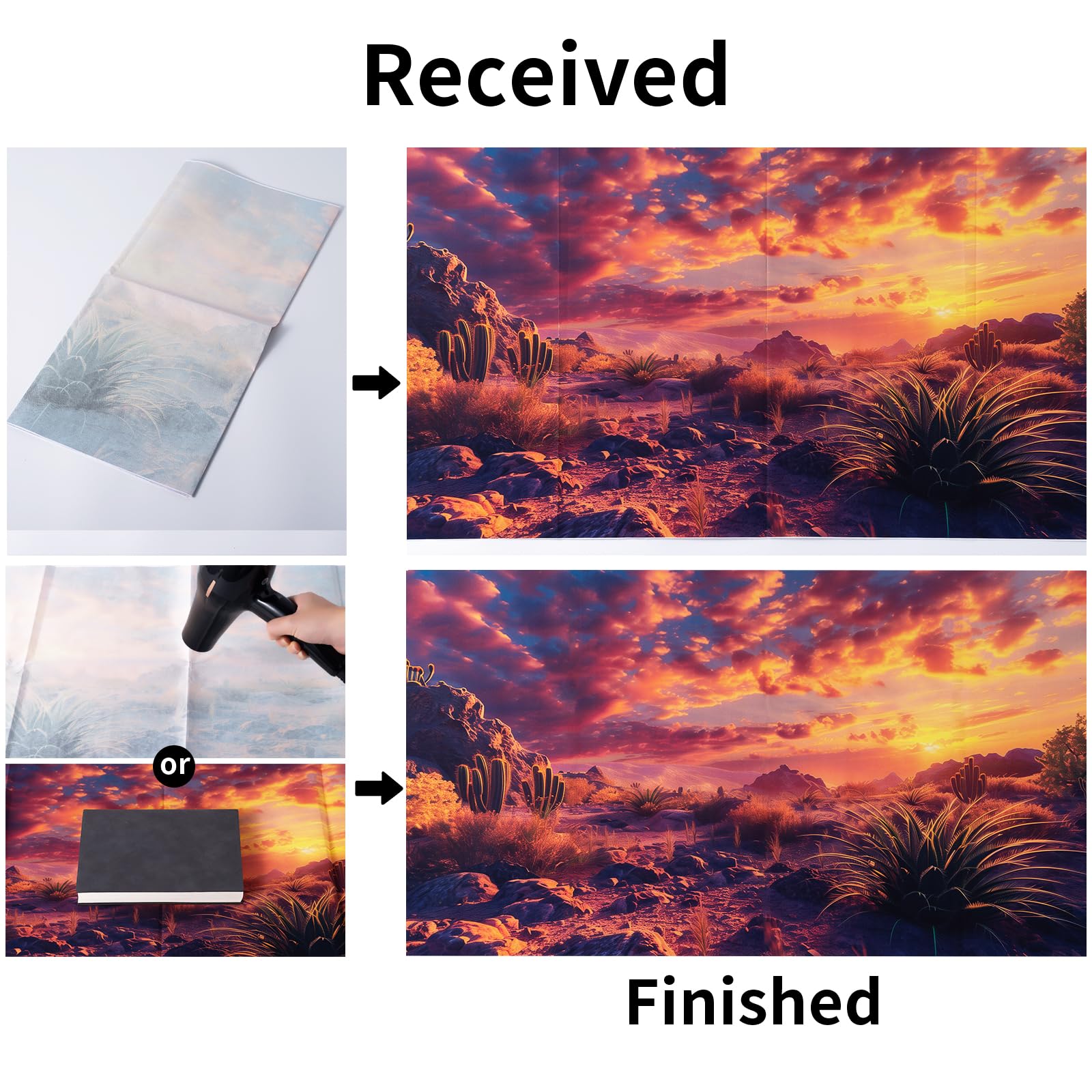 3 Pack Terrarium Background for Reptile Tanks - 36x18 Inches Polyester Cloth with Gobi Sunshine Cactus & Green Tree Fern Stream Design - Perfect for Bearded Dragon, Gecko, Snake Habitats and Terrarium Decoration