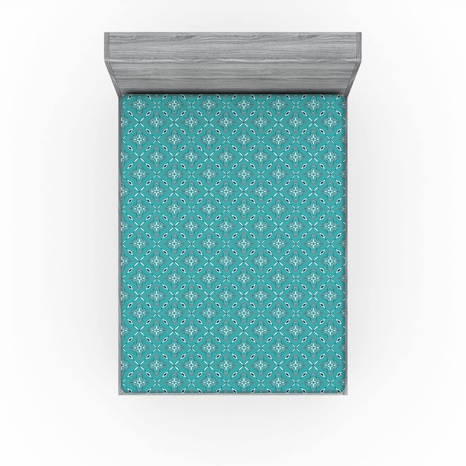 Ambesonne Moroccan Geometric Floral Fitted Sheet - California King Size, Deep Pocket with All-Around Elastic, Turquoise Dark Blue - Perfect for Guest Rooms, Master Bedrooms & Vacation Homes