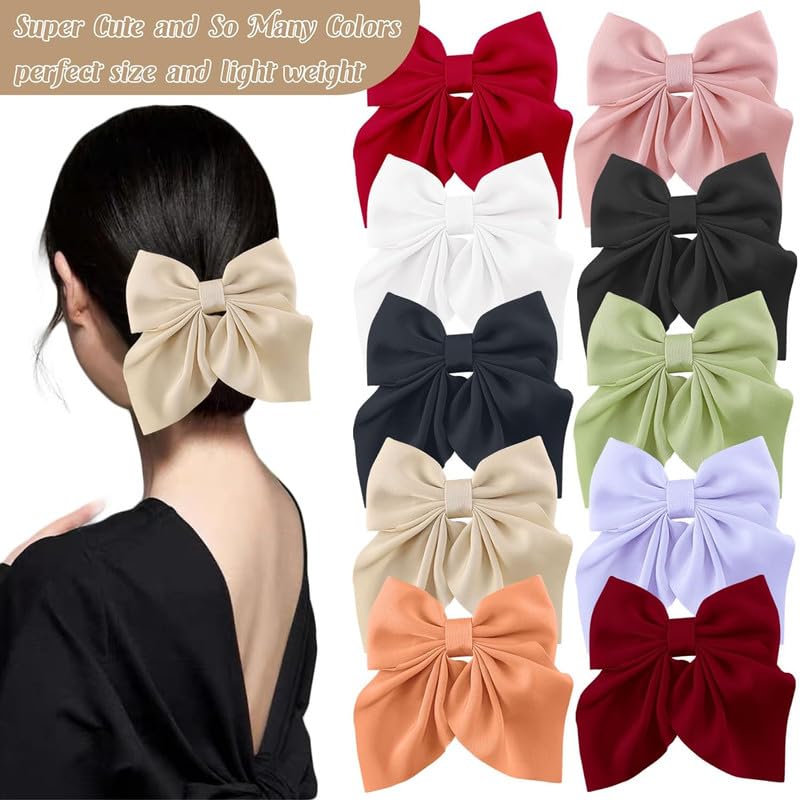 FAMEZA 6-Piece Set of Large Hair Bows for Women & Girls - 5.5 Inch Handmade Fabric Hair Clips, Soft French Barrettes in 6 Solid Colors - Perfect for School, Parties, Weddings & Everyday Hair Accessories