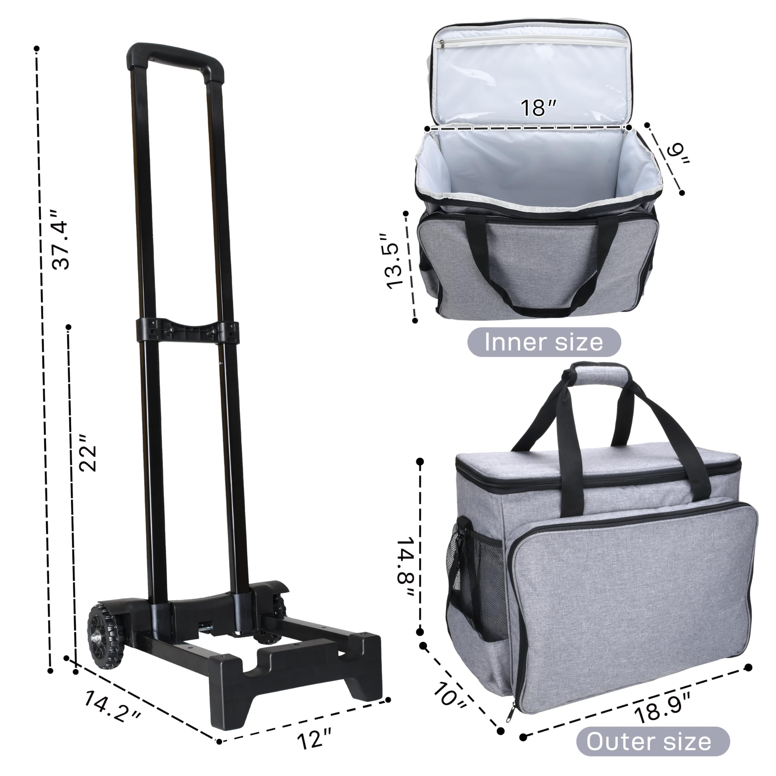 Large Heavy Duty Rolling Sewing Machine Case with Wheels - Spacious Sewing Machine Bag for Most Machines | Perfect for Travel, Classes & Storage | Durable Tote with Extra Space