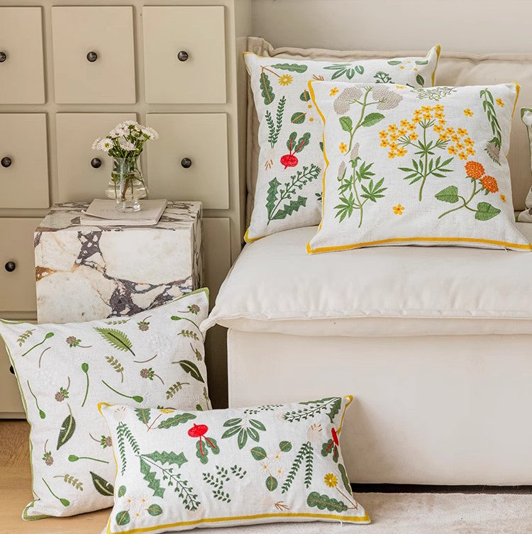 Spring Floral Decorative Throw Pillows for Couch - Farmhouse Style Embroidered Cotton Pillow Covers - Perfect for Sofa, Bed, Living Room & Home Decor