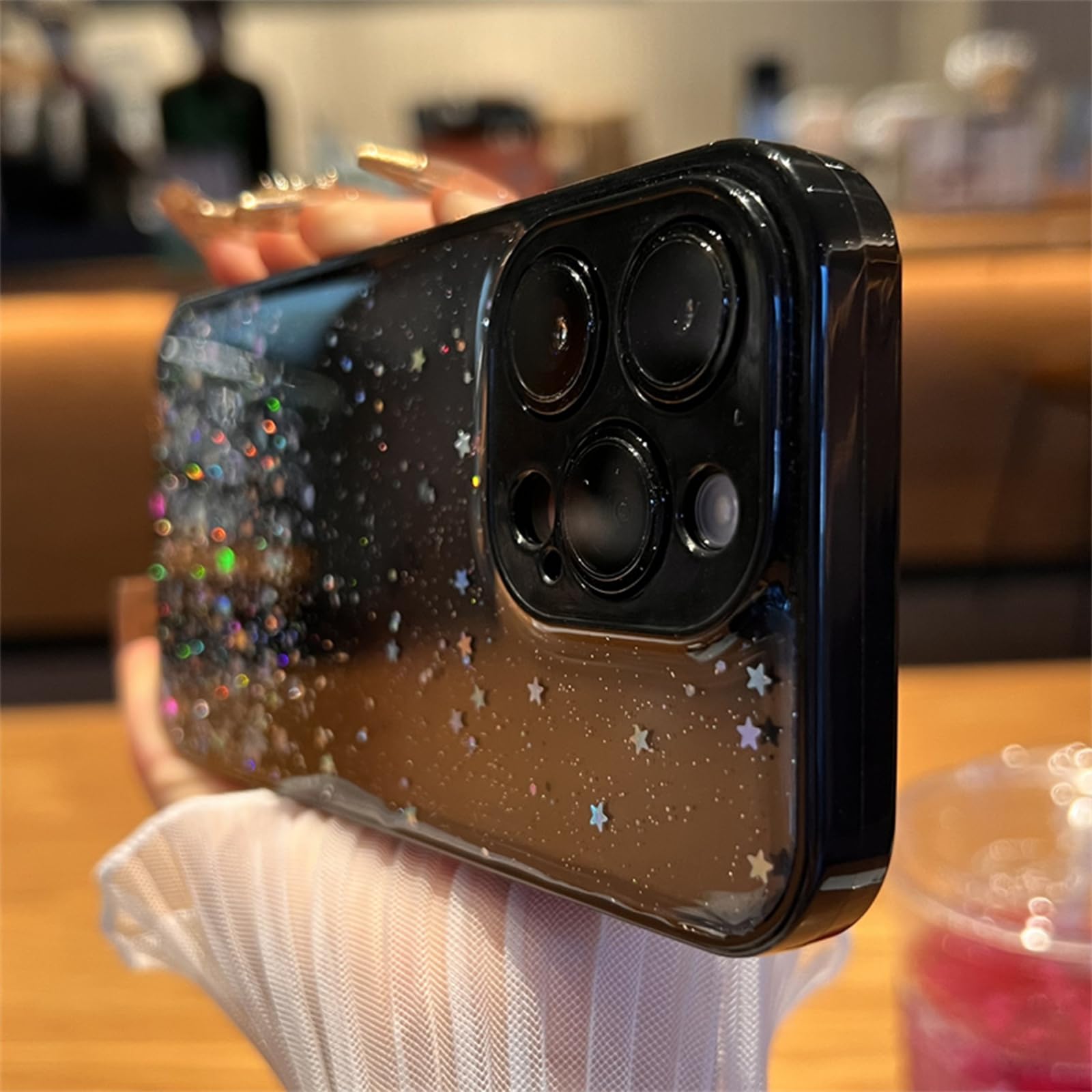 Sparkly Glitter Clear Phone Case with Wrist Strap & Kickstand for iPhone 12 Pro Max 6.7 Inch - Soft TPU Protective Cover with Adjustable Hand Grip Loop - Perfect for Workouts, Travel & Everyday Use (Black)