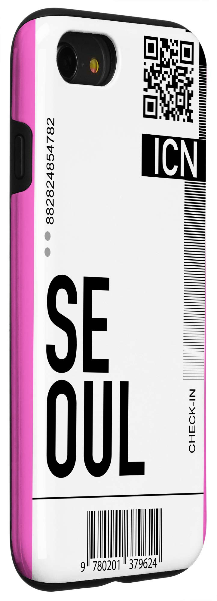 iPhone SE (2020)/7/8 Phone Case - Pink Boarding Pass Design with Seoul Air Ticket Print - Travel Souvenir Gift for Airplane Enthusiasts - Perfect for Travel, Vacation & Flight Adventures