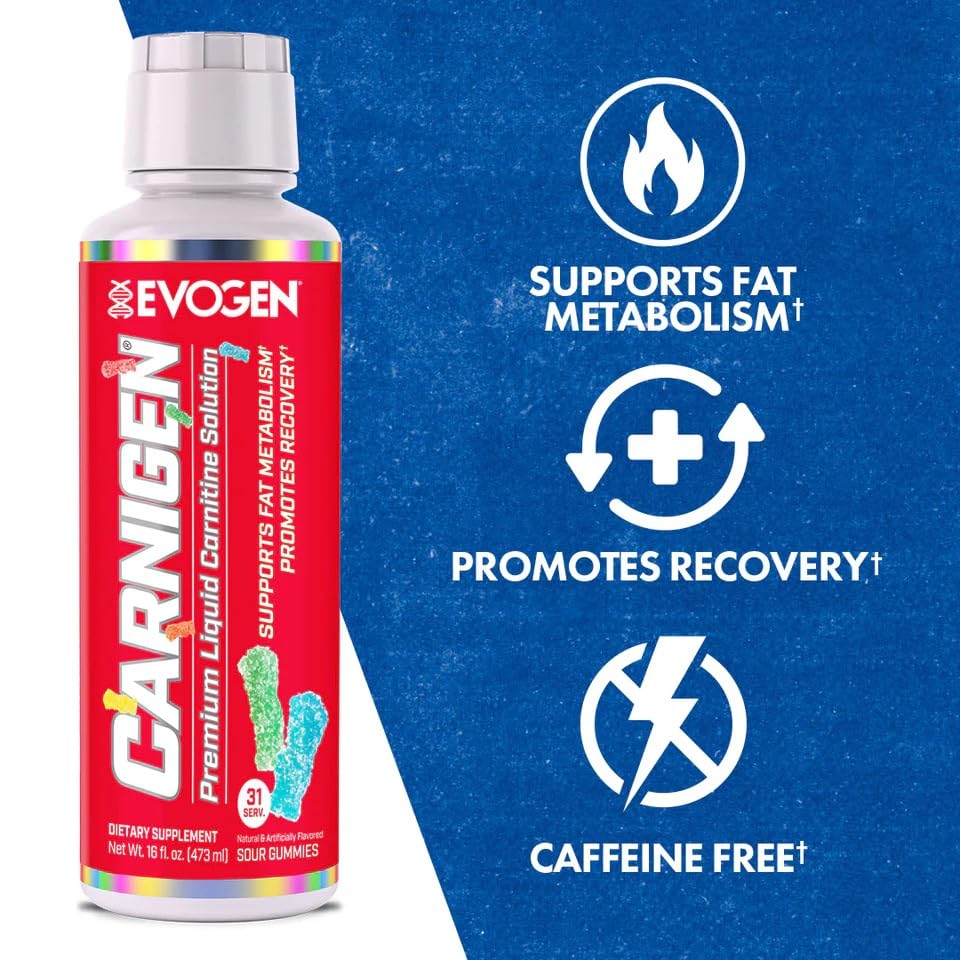 Evogen Carnigen Sour Gummies - 16oz Energy & Focus Supplement for Workouts, Gaming & Study | Delicious Fruit Flavored Performance Gummies