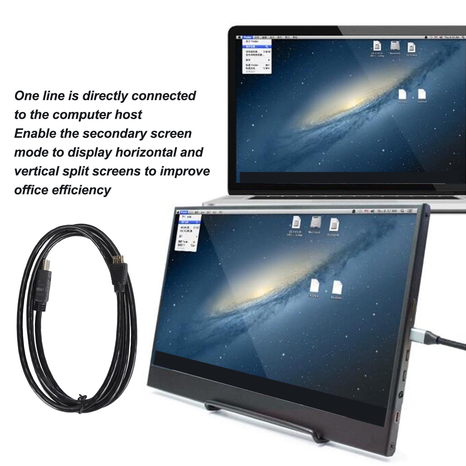 14 Inch Portable Monitor with Kickstand - 1920x1080 FHD USB-C External Display for Laptop, Gaming & Work - Built-in Speakers, HD/Micro USB Ports - Perfect for Travel, Office & Multi-Screen Setup