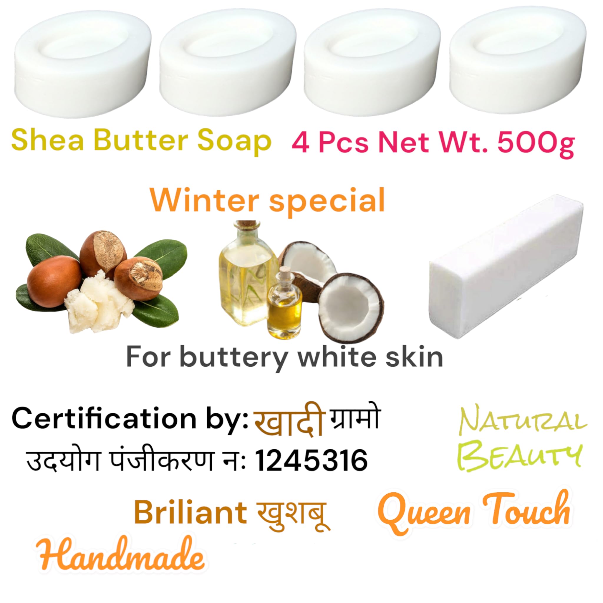 Pure Natural Shea Butter Soap Bar (17.6oz/500g) for Moisturizing Dry Skin - Handmade Organic Soap for Face, Body & Shower - Ideal for Sensitive Skin & Daily Skincare Routine