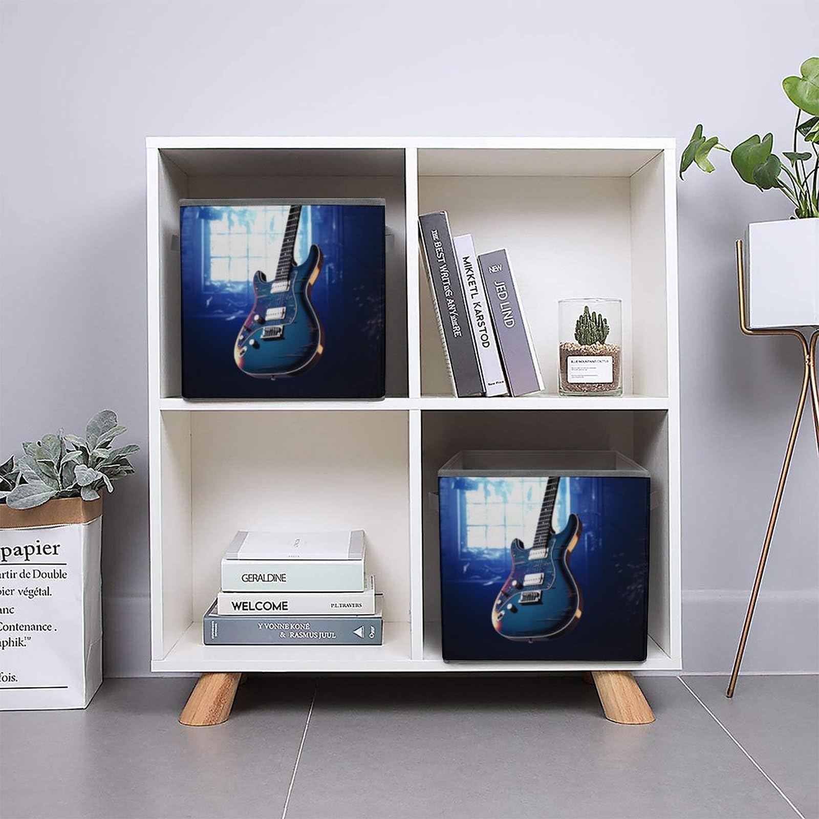 Foldable Blue Guitar Storage Cubes with Handles - Closet Organizer Bins for Cabinet, Shelf & Wardrobe - Perfect for Bedroom, Kids Room & Office Organization