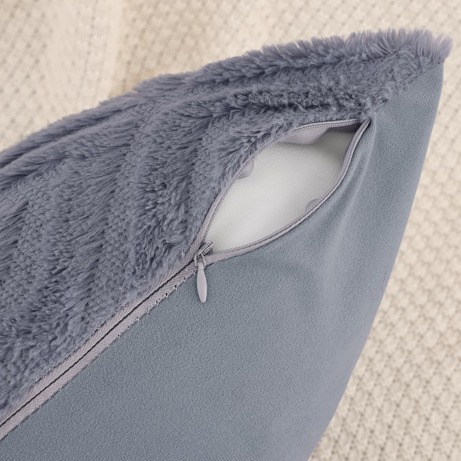Pallene Soft Faux Fur Throw Pillow Covers 26x26 Set of 2 - Plush Wool Decorative Couch Pillow Covers for Sofa, Bed, Living Room - 3D Diamond Pattern Blue Grey - Perfect for Home Decor, Cozy Winter Nights & Modern Interior Design