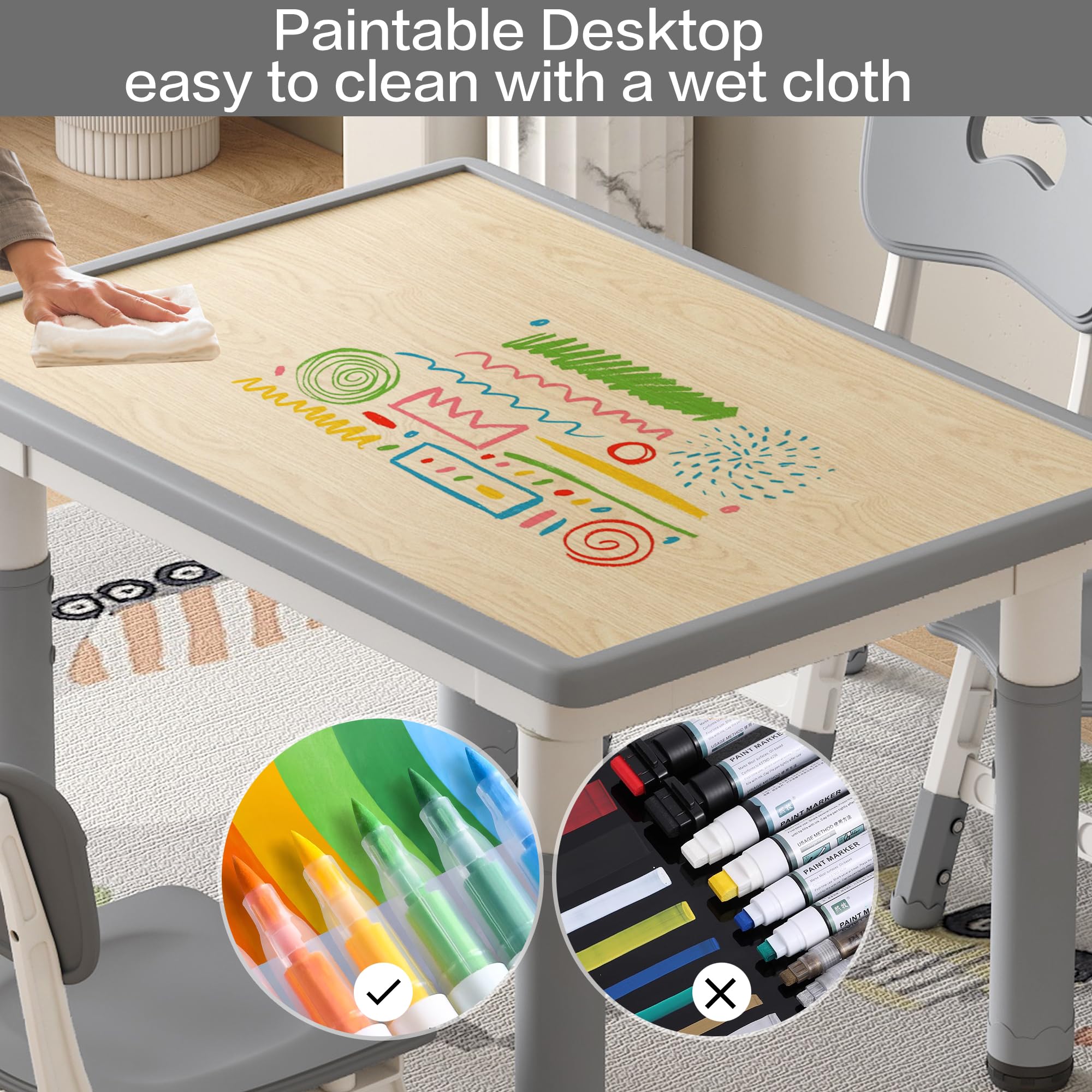Adjustable Kids Table and Chairs Set - 31.5
