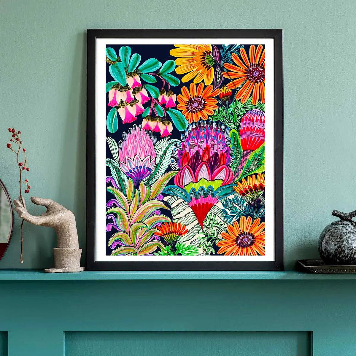 Modern Wall Art Print with Urn Flowers - Elegant Home Decor for Living Room, Bedroom & Office