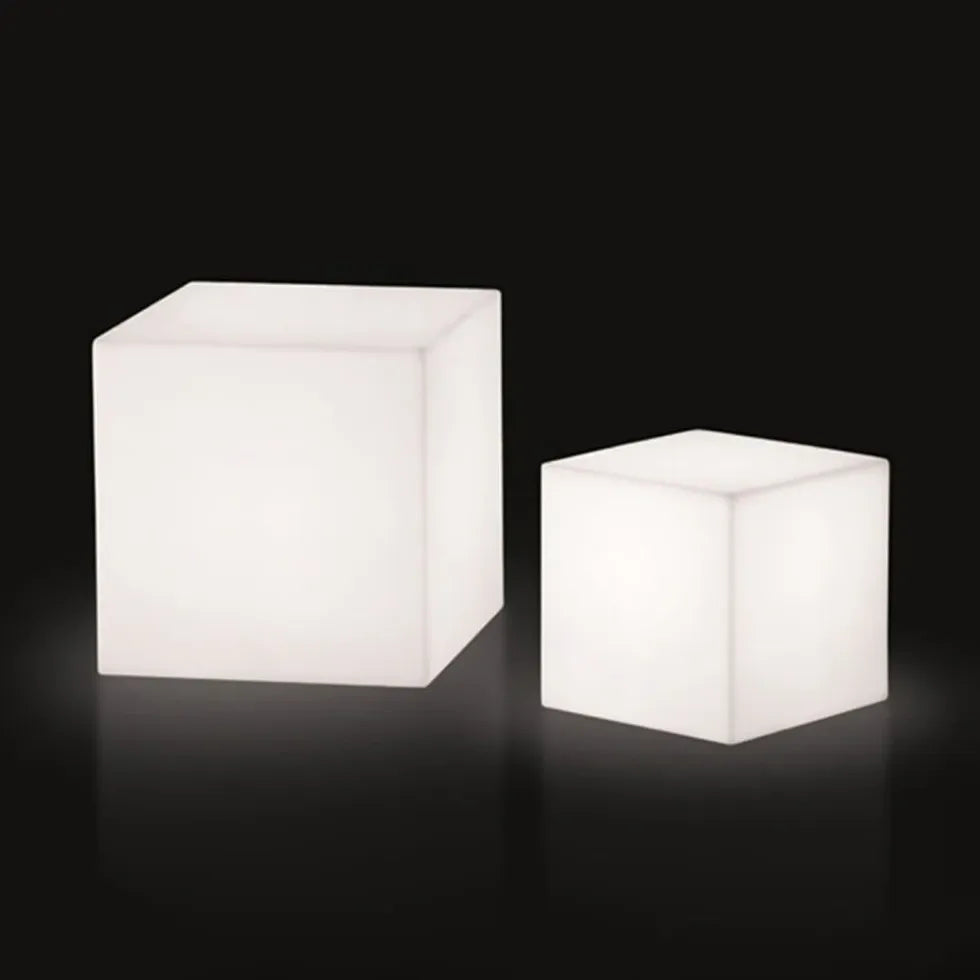 Modern White Cubic LED Outdoor Floor Lamp - Waterproof & Dimmable for Patio, Garden, Deck Lighting | Perfect for Backyard, Poolside & Landscape Illumination
