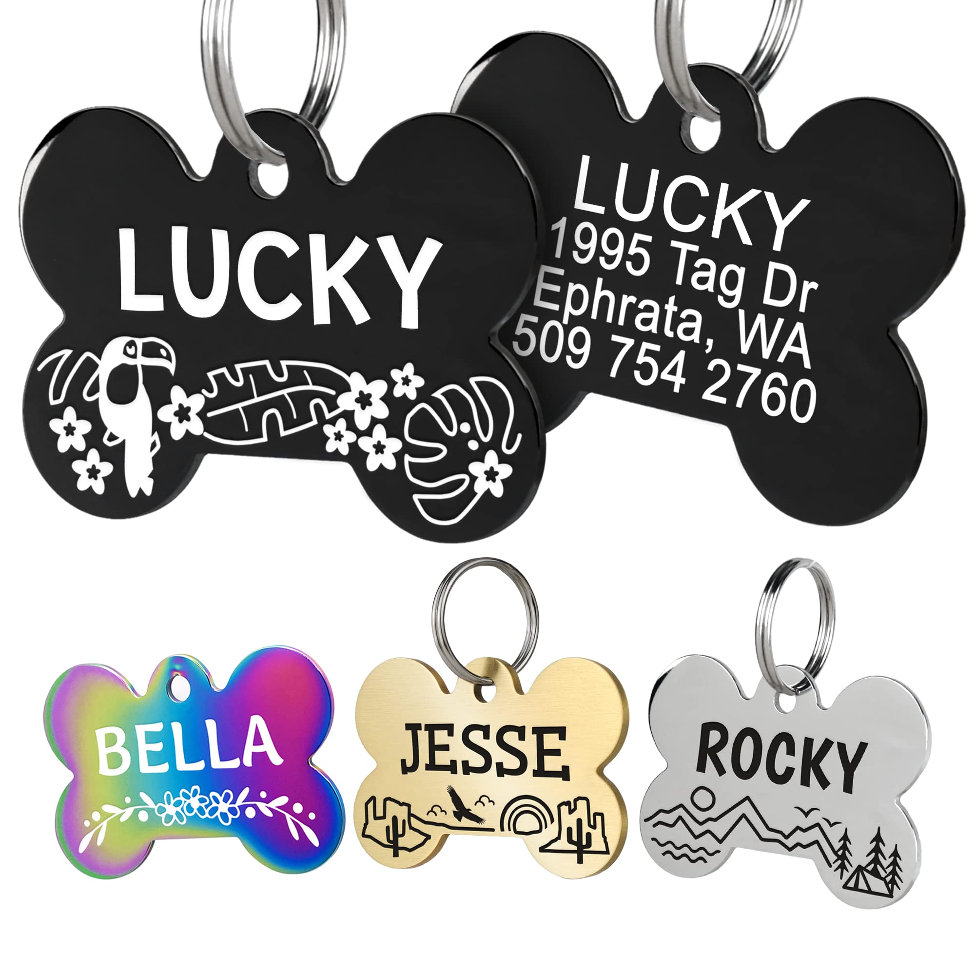 Personalized Dog Tags for Pets - Custom Engraved Stainless Steel, Brass, Rainbow & Black Steel ID Tags for Dogs & Cats | Made in USA | Perfect for Daily Walks, Vet Visits & Pet Safety