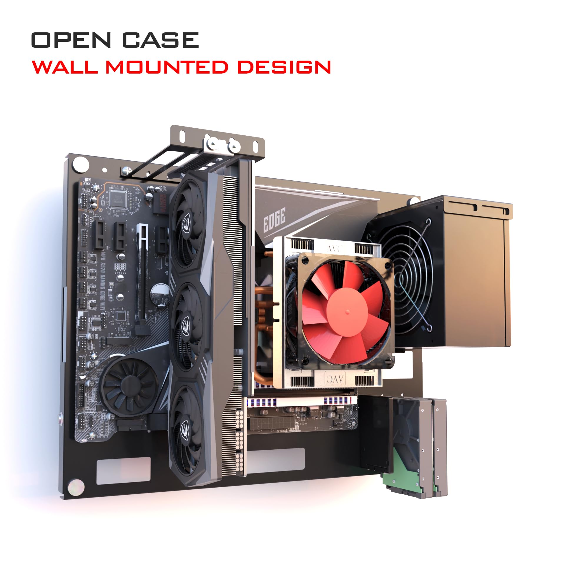 Wall Mounted Open Frame PC Case - Supports ATX/MATX/ITX Motherboards with Pegboard Installation | Perfect for Space-Saving Gaming & Office Setups