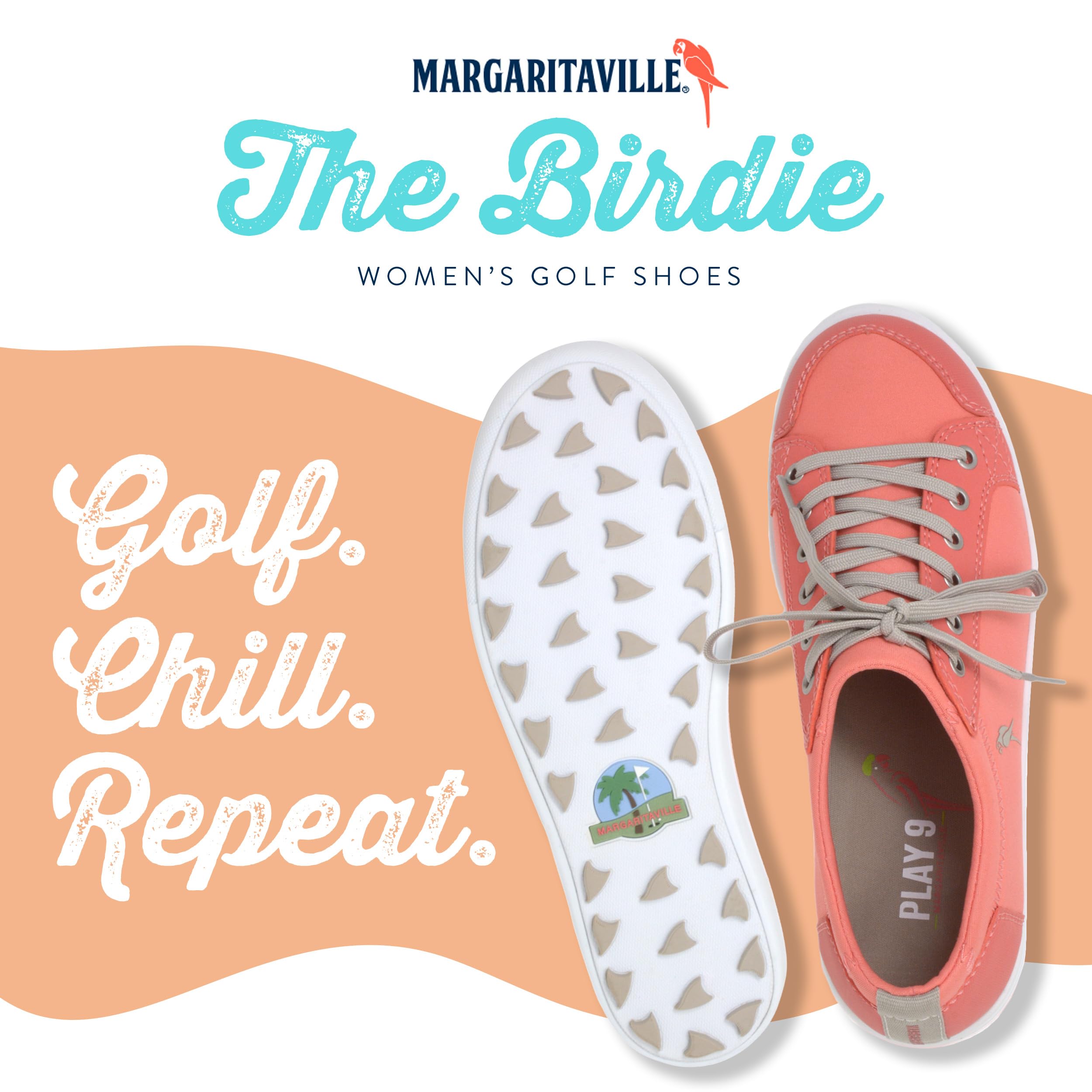 Margaritaville The Birdie Women's Spikeless Golf Shoes - Comfortable Ladies Golf Footwear with Rubber Toe Guard & Stability Heel Frame - Athletic Lace-Up Sneakers for Walking, Driving Range & Casual Wear