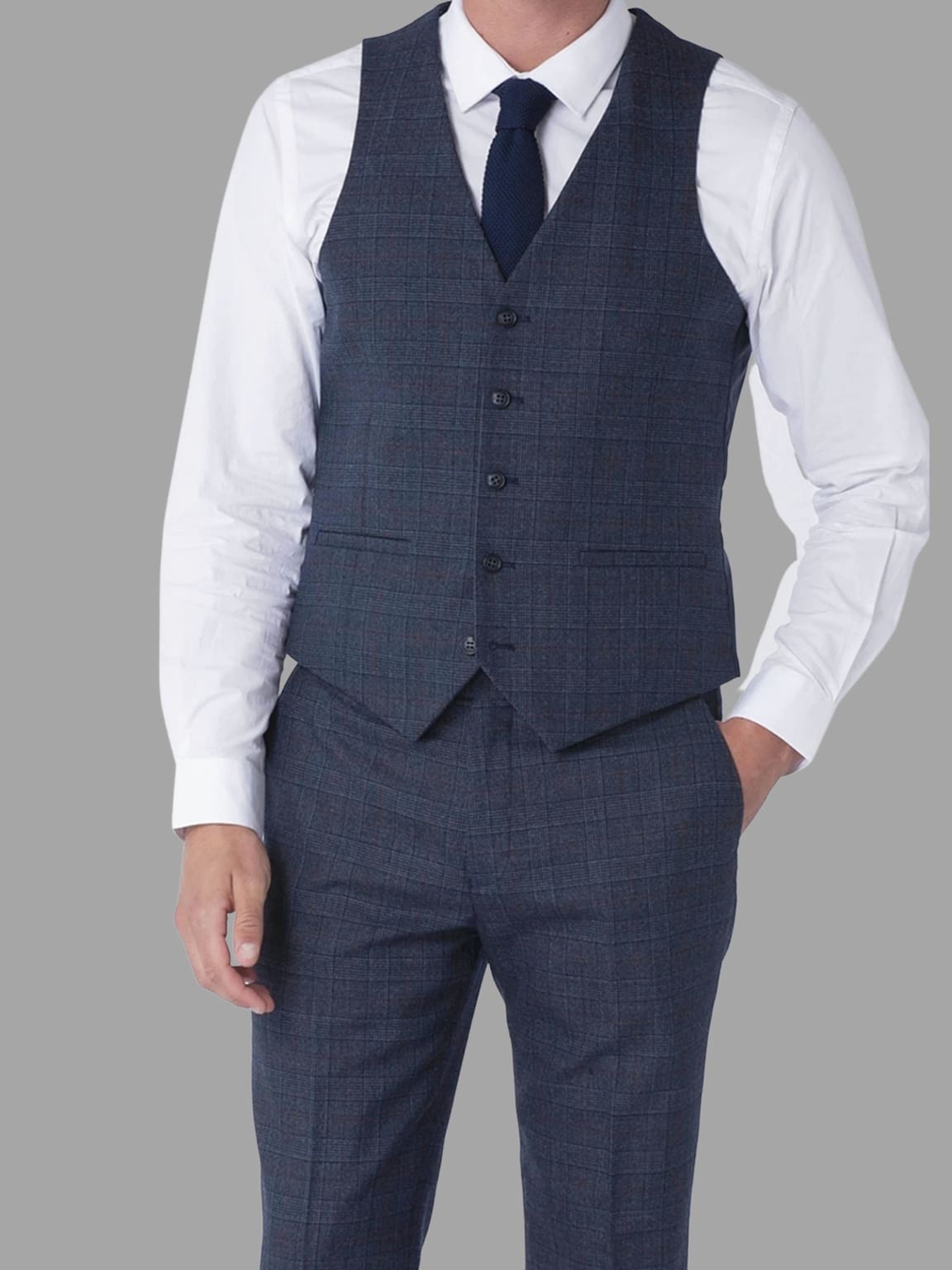 Harry Brown Finley Check Navy Waistcoat for Men - Stylish Slim Fit Vest for Business, Wedding & Formal Occasions