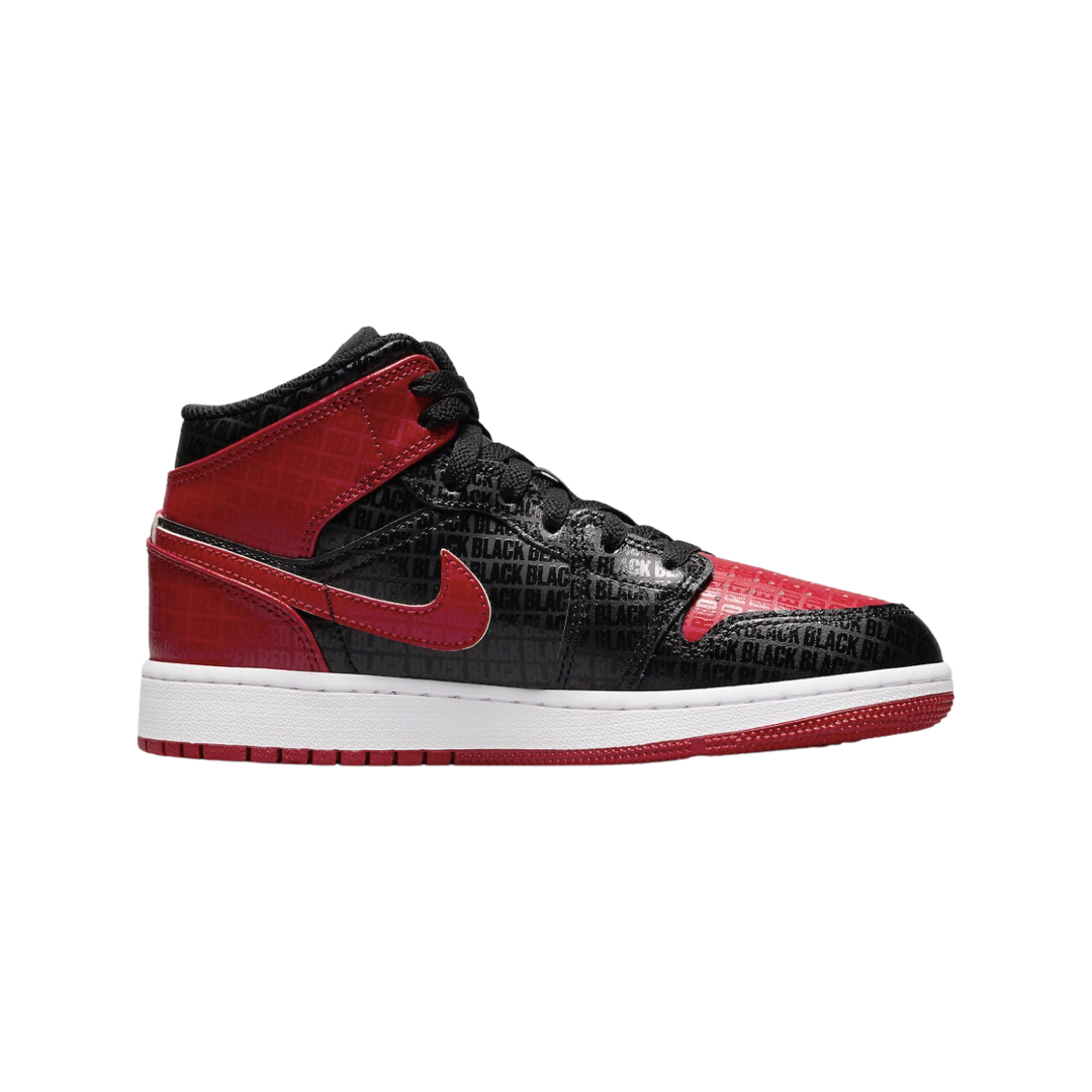 Air Jordan 1 Mid GS BRED Text Black Gym Red White Basketball Shoes for Kids - Perfect for School, Sports & Casual Wear
