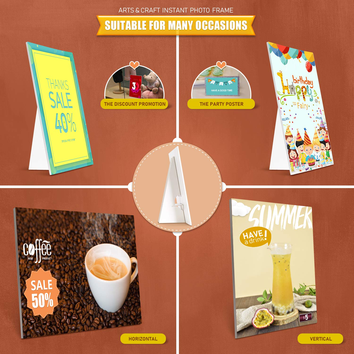 Golden State Art 5 Inch Double Wing Cardboard Easel Back Stand - Acid-Free, Archival Quality, Self-Adhesive for Displaying Signs, Pictures, Brochures, Posters & Photos (Pack of 50, White) - Perfect for Art Exhibits, Retail Displays & Office Presentations