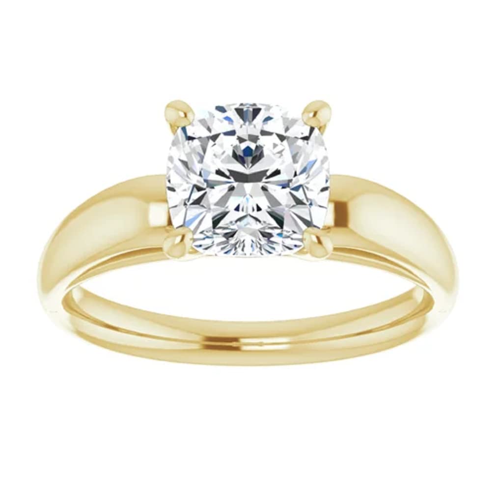 10K Solid Yellow Gold Handmade Engagement Ring - 1 CT Cushion Cut Moissanite Diamond Solitaire Wedding Ring for Women - Perfect for Proposals, Anniversaries & Bridal Jewelry Gifts