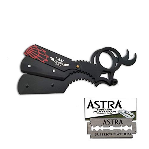 Barber Straight Razor with 5 Astra Blades - Precision Shaving for Beard & Hair Tattoos
