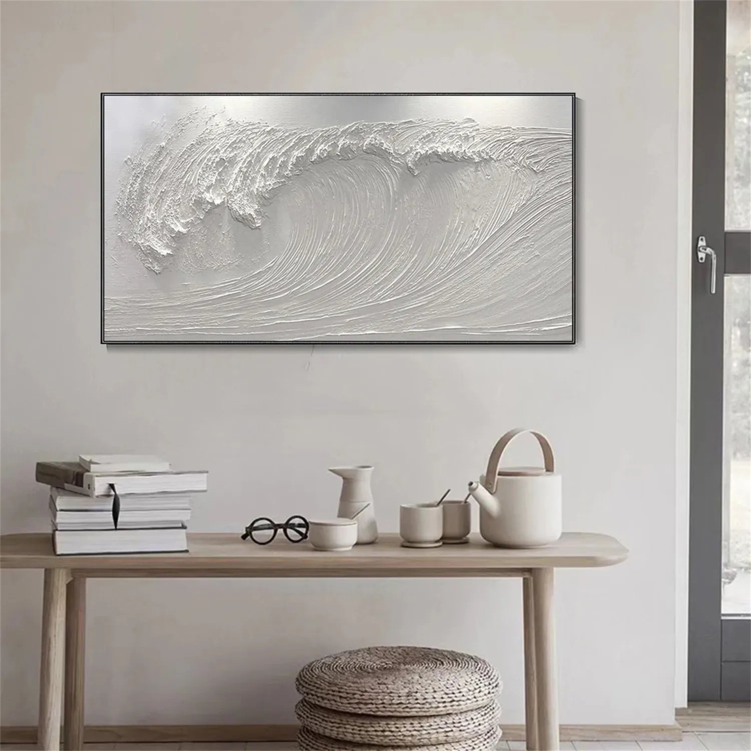 White Minimalist Textured Painting Canvas #MM270 - Premium Abstract Wall Art for Modern Home & Office Decor