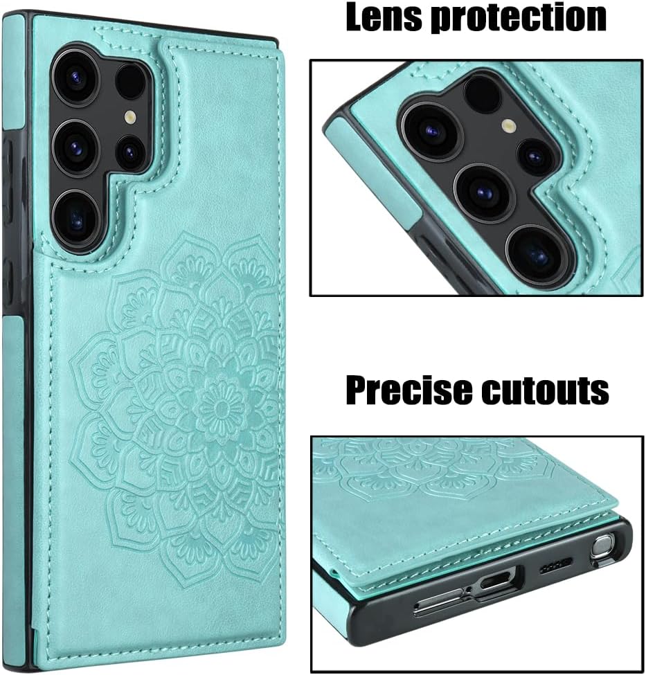 Samsung Galaxy S24 Ultra Case with Card Holder & Magnetic Flip Cover - Stylish Flower Design for Secure Protection & Convenience - Perfect for Daily Use, Travel, and Business Meetings