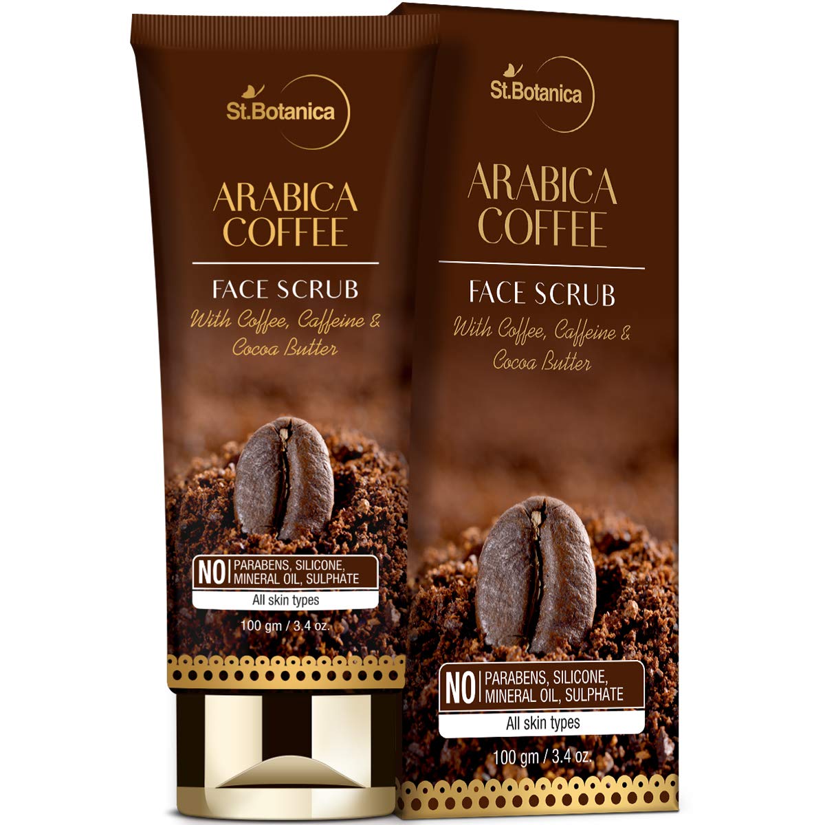 StBotanica Arabica Coffee Face Scrub 100g - Exfoliating Facial Cleanser with Coffee, Caffeine & Cocoa Butter | SLS & Paraben Free | Deep Cleansing for Glowing Skin | Perfect for Daily Skincare Routine