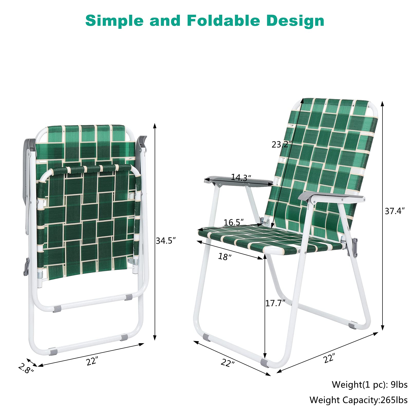 VINGLI 2-Pack Folding Patio Chairs - Lightweight Webbed Outdoor Chairs for Beach, Garden, Yard & Picnic - Portable Dining Chairs (Dark Green) - Perfect for Backyard BBQs, Poolside Relaxing & Camping Trips