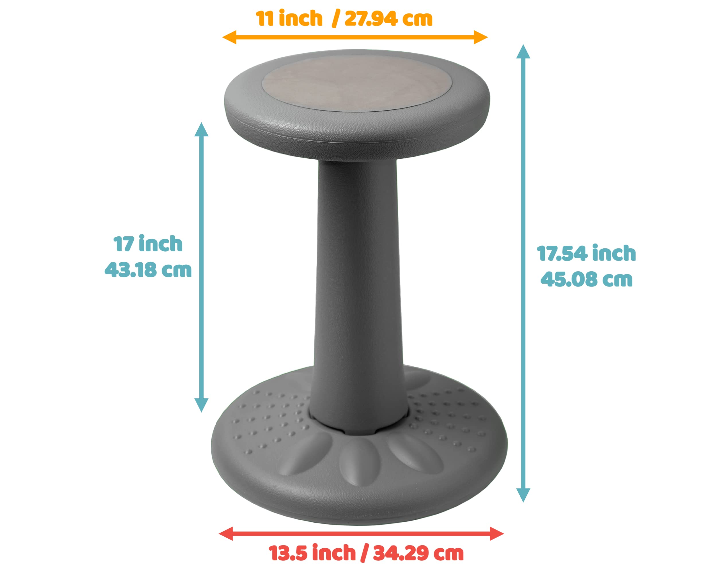 ActiveChairs Kids Wobble Stool - Flexible Classroom Seating for Improved Focus & Posture | ADHD/ADD Friendly Fidget Desk Chair for Ages 7-12 | 17.75