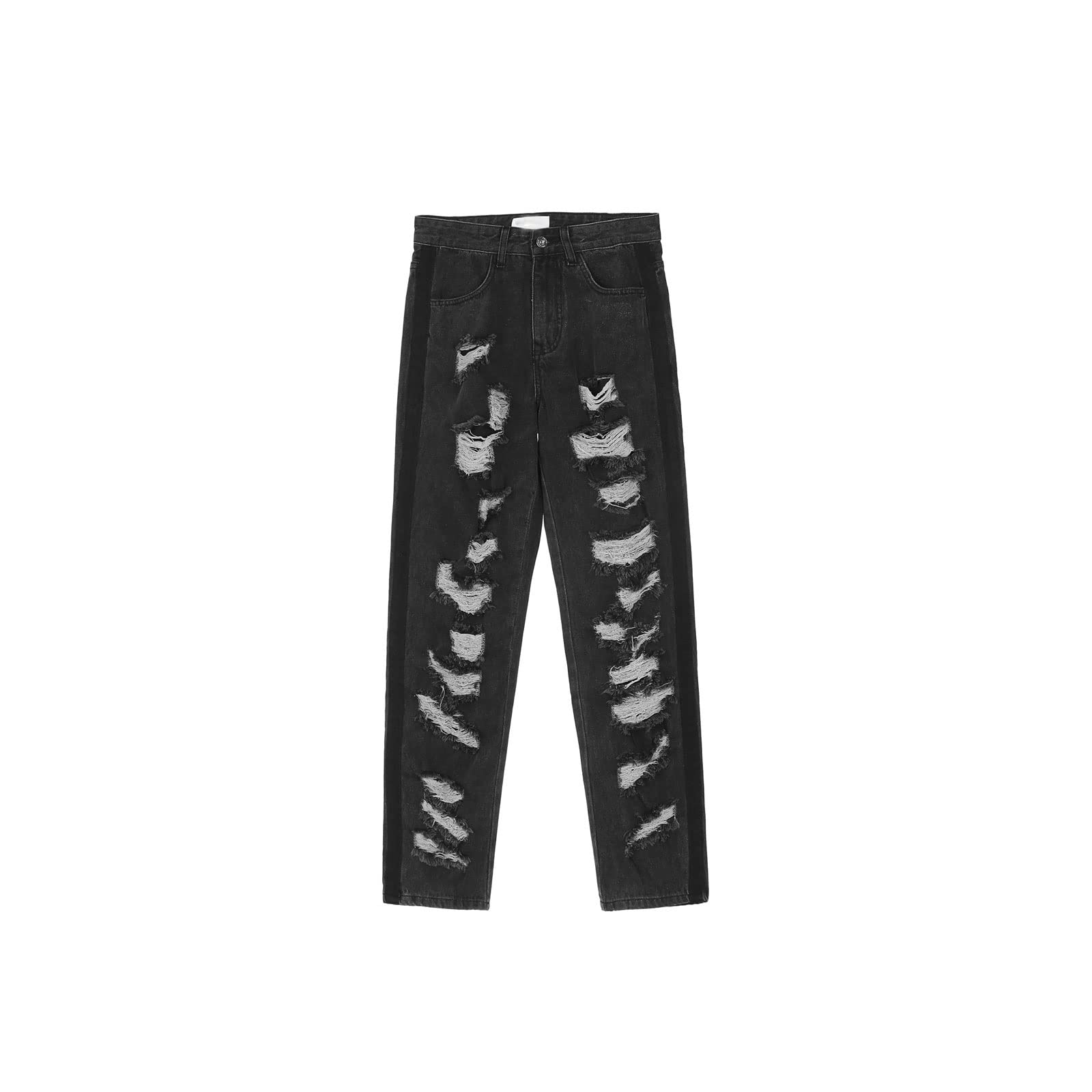 NHBT Men's Stretch Ripped Jeans - Distressed Loose Straight-Leg Denim Pants for Men | High Street Streetwear Casual Style (Black, Size M) | Perfect for Urban Fashion, Night Out & Everyday Wear