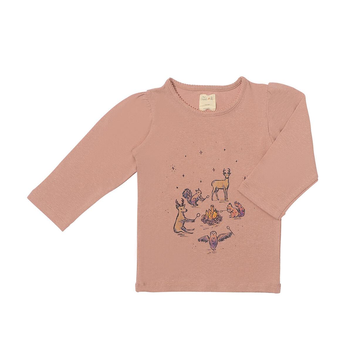 Ettie + H Women's Long Sleeve T-Shirt with Woodland Campfire Friends Print - Cozy Fall Graphic Tee for Casual Wear, Outdoor Camping & Friends Gatherings