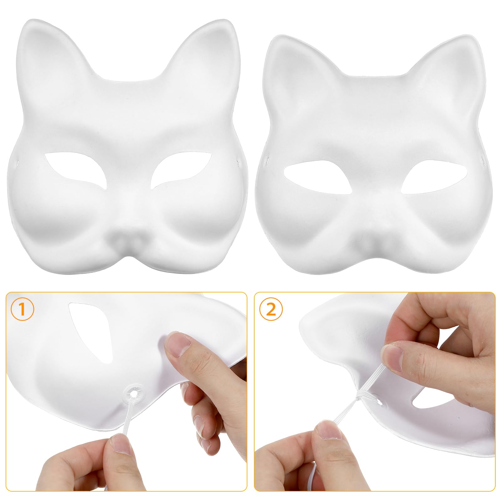 10pcs Unpainted DIY Cat & Fox Masks - Blank White Paper Masquerade Masks for Halloween Costume Party, Cosplay, Face Painting & Craft Projects