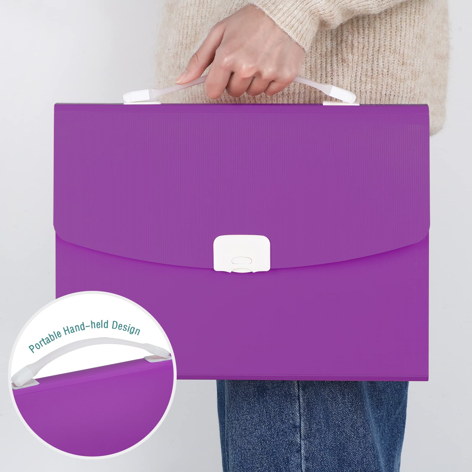 Purple Accordion Folder Letter Size - 13-Pocket Expanding File Organizer for Documents, A4 Size with Handle - Perfect for School, Office & Home Organization