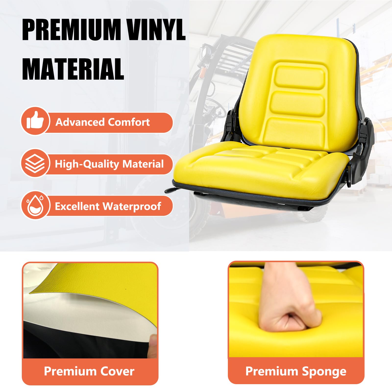 Universal Fold Down Tractor Seat with Adjustable Backrest - Built-In Operator Presence Switch & Slide Mechanism - Compatible with Lawn Mowers, Forklifts, Boats, Excavators, Skid Loaders, Backhoes, Dozers & Telehandlers - Ideal for Farming, Construction & Marine Applications