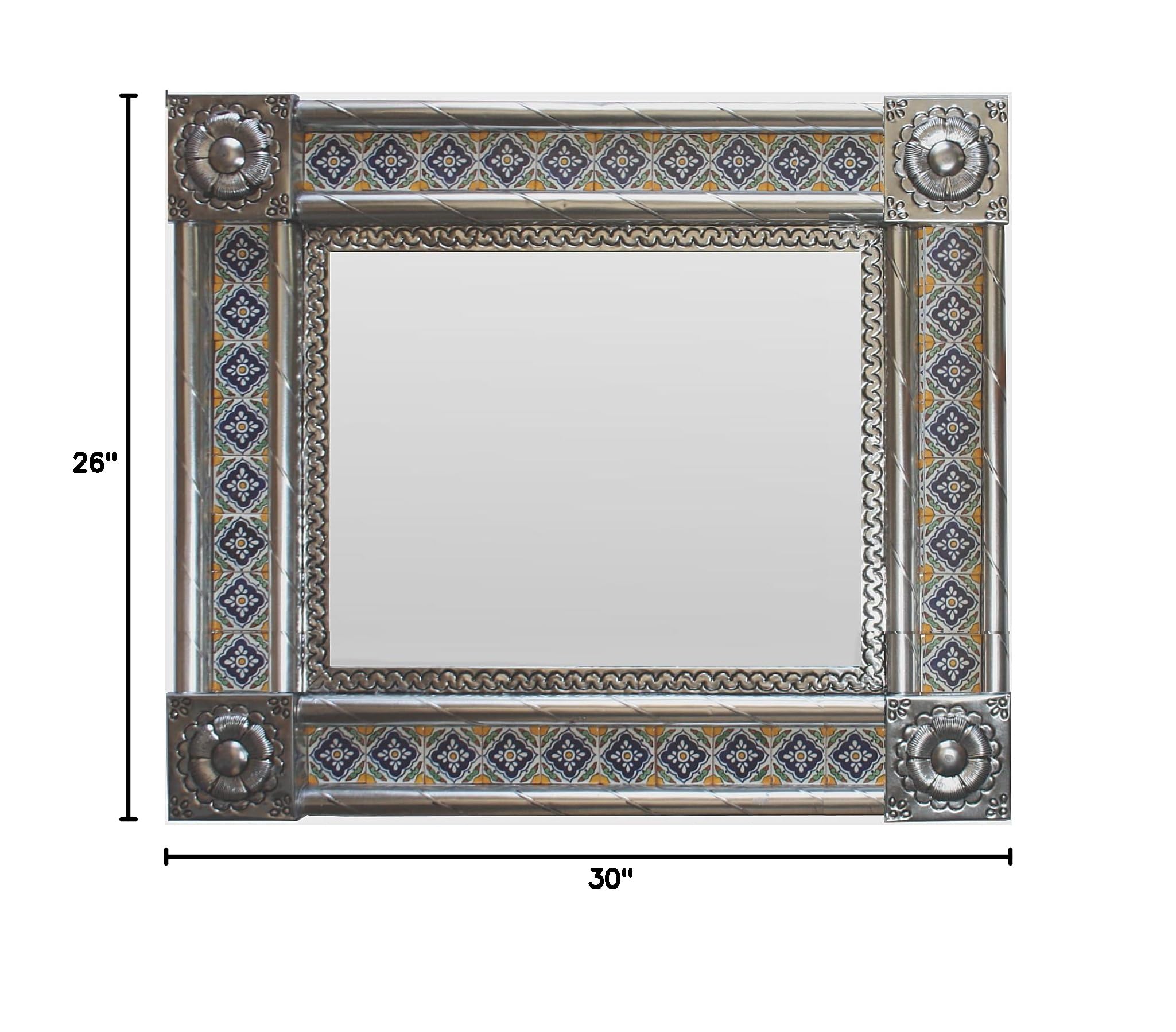 Handcrafted Medium Silver Guadalajara Tile Mexican Wall Mirror - Authentic Mexican Decor for Bathroom, Bedroom & Entryway