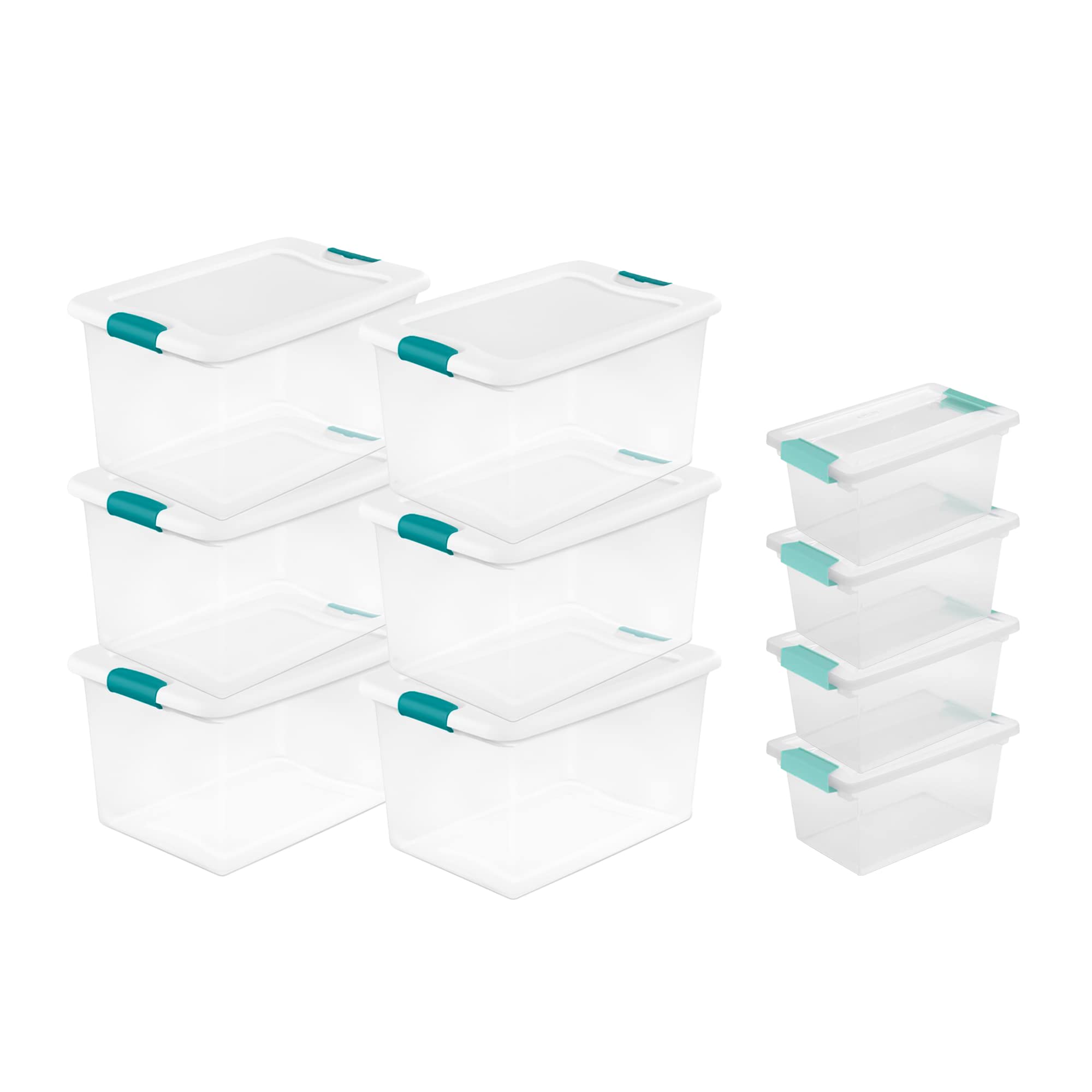 Sterilite 64 Quart Clear Plastic Storage Bins with Latching Lids - 6-Pack Organizer Totes & 4-Pack Medium Clip Boxes for Home Organization, Garage Storage, and Moving Supplies