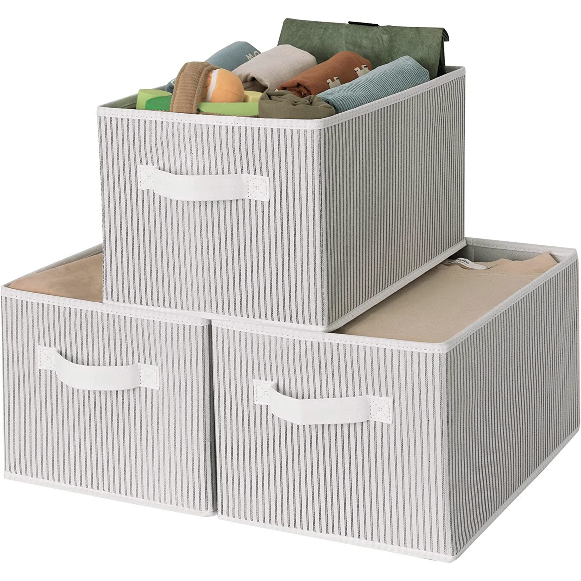 GRANNY SAYS Fabric Storage Bins 3-Pack - Large White & Black Striped Closet Organizers, Shelving Baskets for Clothes, Toys & Home Organization - Perfect for Bedroom, Nursery & Pantry Storage
